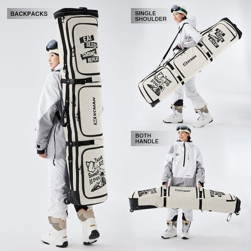 XCMAN Roller Snowboard Bag With Wheels 63-75Inch Adjustable Length Padded Bag for Air Travel Snowboard Boots - Image 5